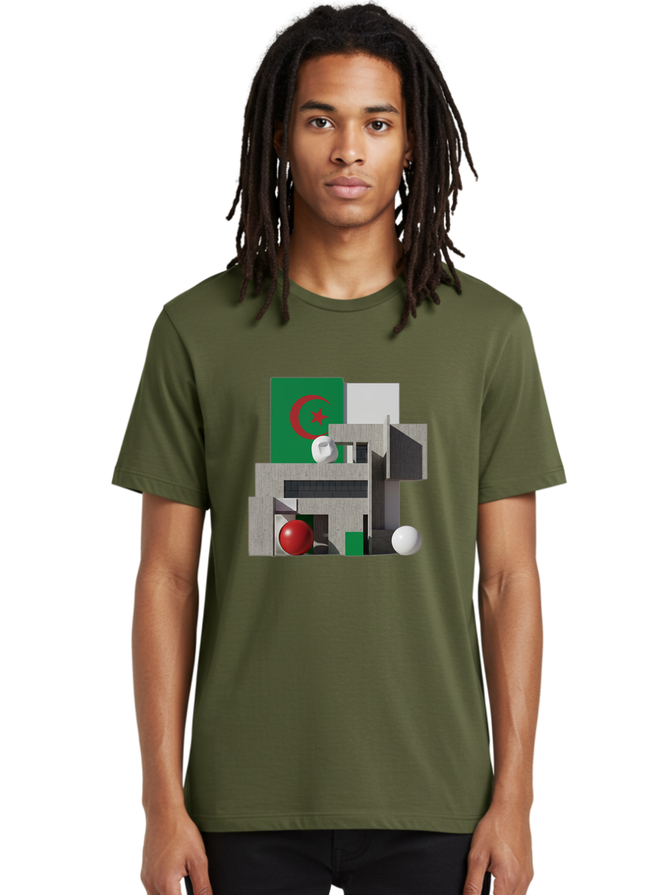 Algeria-Flag-3D-Blocks Men'S Graphic Tee, 100% Cotton, Comfortable Casual Summer Wear, Machine Washable, Vintage Camera, Old Camera, Antique Camera, Black Camera, Classic Photography, Photography Equipment, Nostalgic Device, Film Camera, Bal678
