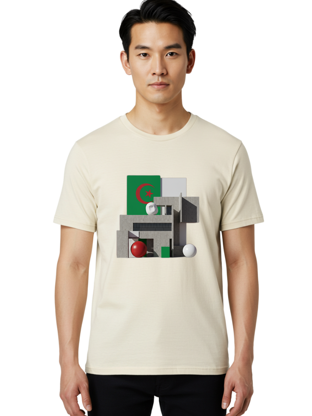 Algeria-Flag-3D-Blocks Men'S Graphic Tee, 100% Cotton, Comfortable Casual Summer Wear, Machine Washable, Vintage Camera, Old Camera, Antique Camera, Black Camera, Classic Photography, Photography Equipment, Nostalgic Device, Film Camera, Bal678