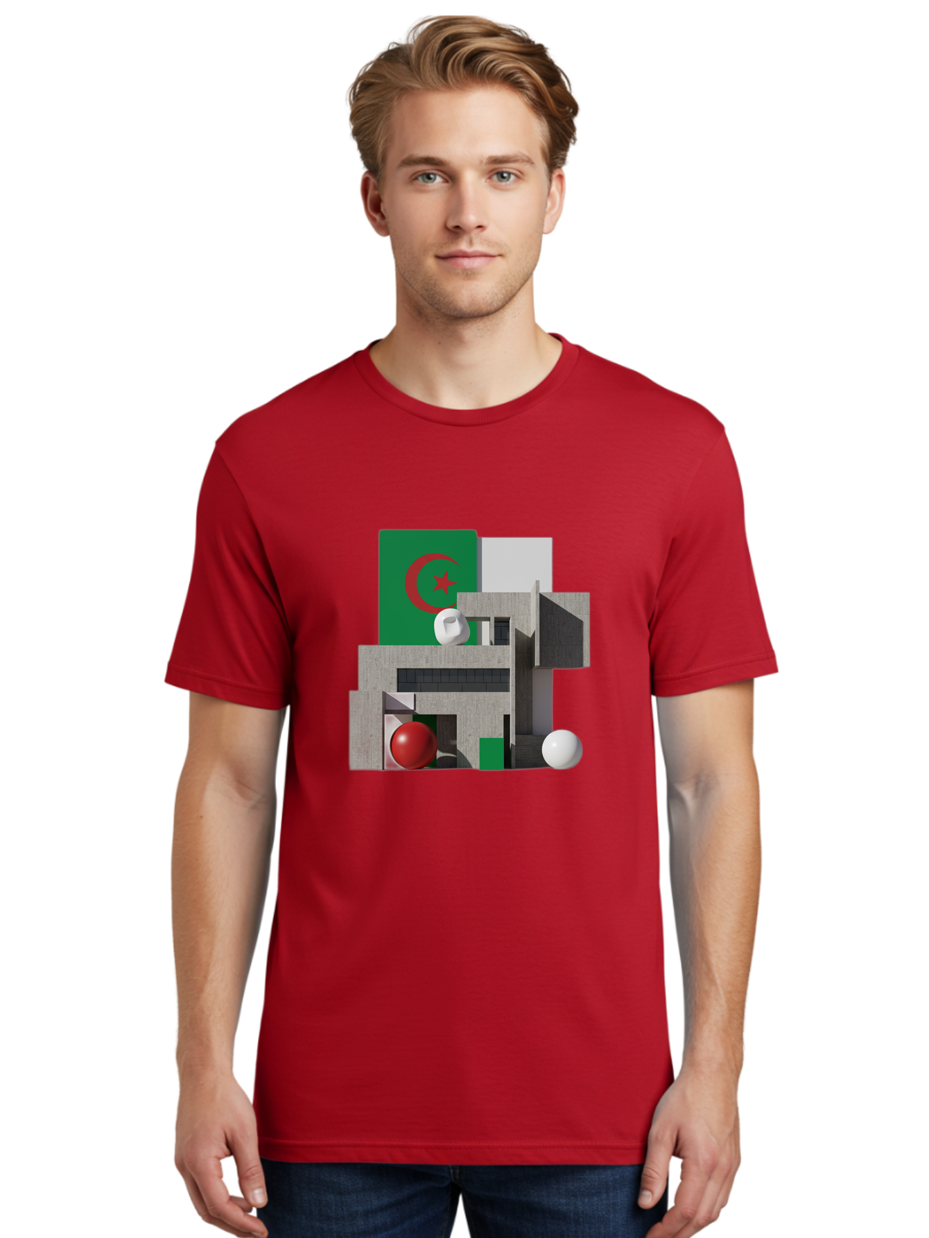 Algeria-Flag-3D-Blocks Men'S Graphic Tee, 100% Cotton, Comfortable Casual Summer Wear, Machine Washable, Vintage Camera, Old Camera, Antique Camera, Black Camera, Classic Photography, Photography Equipment, Nostalgic Device, Film Camera, Bal678