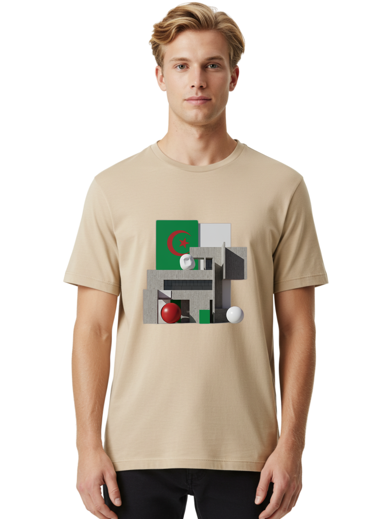 Algeria-Flag-3D-Blocks Men'S Graphic Tee, 100% Cotton, Comfortable Casual Summer Wear, Machine Washable, Vintage Camera, Old Camera, Antique Camera, Black Camera, Classic Photography, Photography Equipment, Nostalgic Device, Film Camera, Bal678