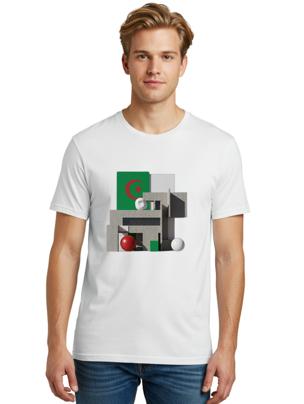 Algeria-Flag-3D-Blocks Men'S Graphic Tee, 100% Cotton, Comfortable Casual Summer Wear, Machine Washable, Vintage Camera, Old Camera, Antique Camera, Black Camera, Classic Photography, Photography Equipment, Nostalgic Device, Film Camera, Bal678