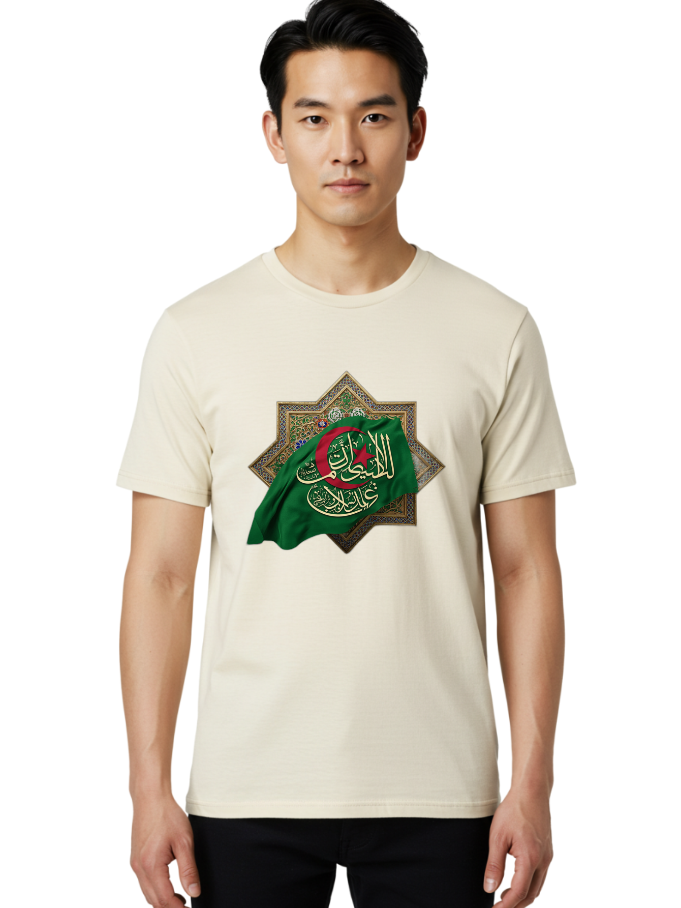 Algerian-Flag-With-Arabic-Calligraphy Men'S Graphic Tee, 100% Cotton, Comfortable Casual Summer Wear, Machine Washable, Vintage Camera, Old Camera, Antique Camera, Black Camera, Classic Photography, Photography Equipment, Nostalgic Device, Bal683