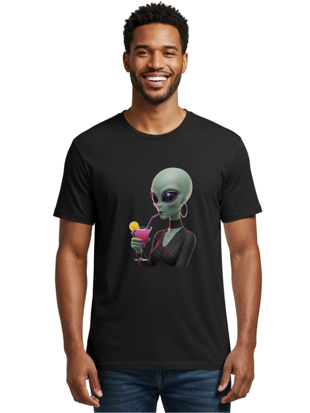 Alien-Drinking-Cocktail Men'S Graphic Tee, 100% Cotton, Comfortable Casual Summer Wear, Machine Washable, Vintage Camera, Old Camera, Antique Camera, Black Camera, Classic Photography, Photography Equipment, Nostalgic Device, Film Camera, Bal685
