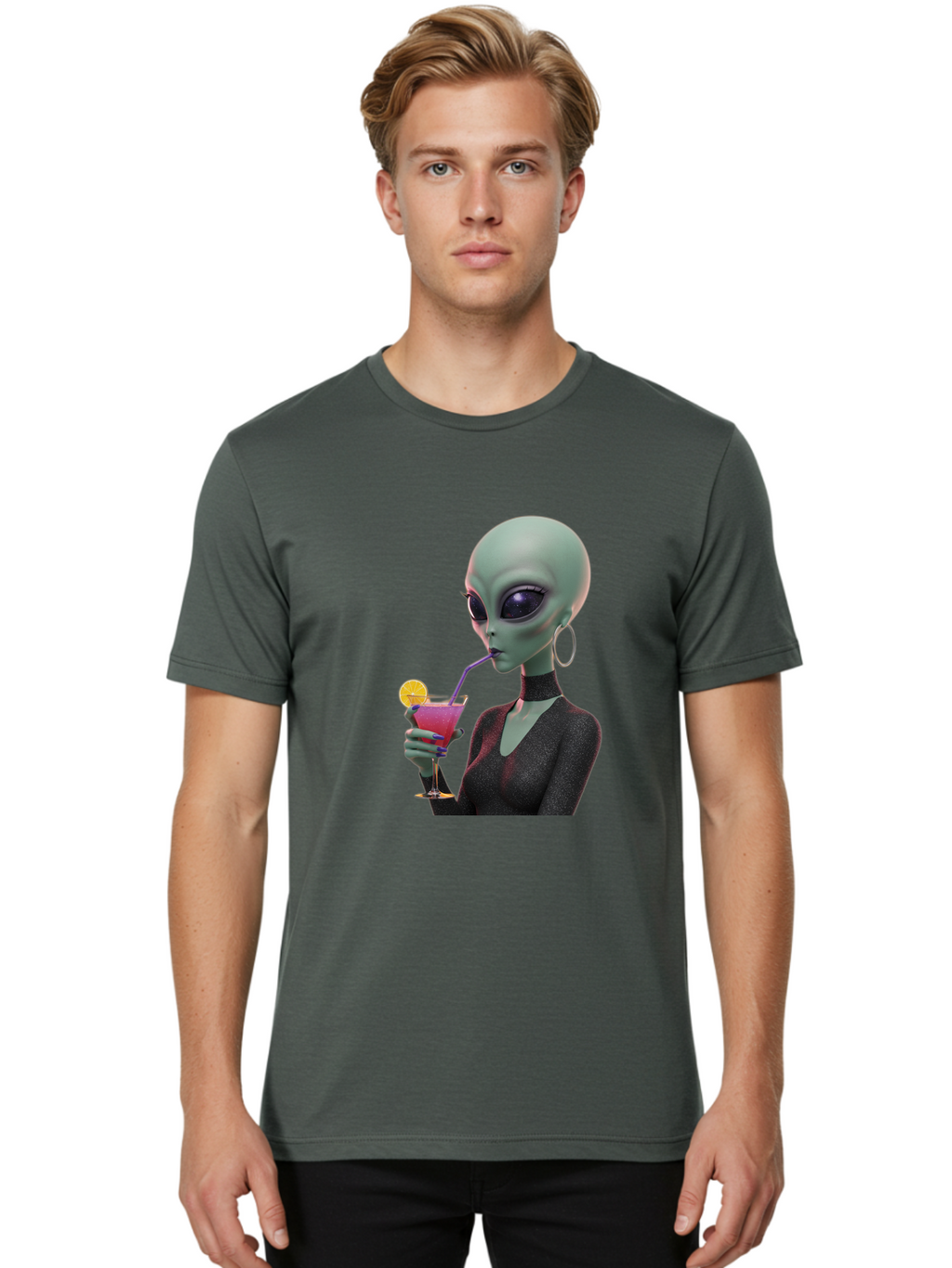 Alien-Drinking-Cocktail Men'S Graphic Tee, 100% Cotton, Comfortable Casual Summer Wear, Machine Washable, Vintage Camera, Old Camera, Antique Camera, Black Camera, Classic Photography, Photography Equipment, Nostalgic Device, Film Camera, Bal685