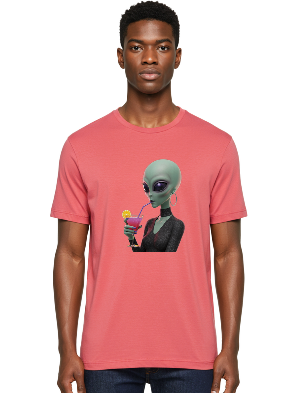 Alien-Drinking-Cocktail Men'S Graphic Tee, 100% Cotton, Comfortable Casual Summer Wear, Machine Washable, Vintage Camera, Old Camera, Antique Camera, Black Camera, Classic Photography, Photography Equipment, Nostalgic Device, Film Camera, Bal685