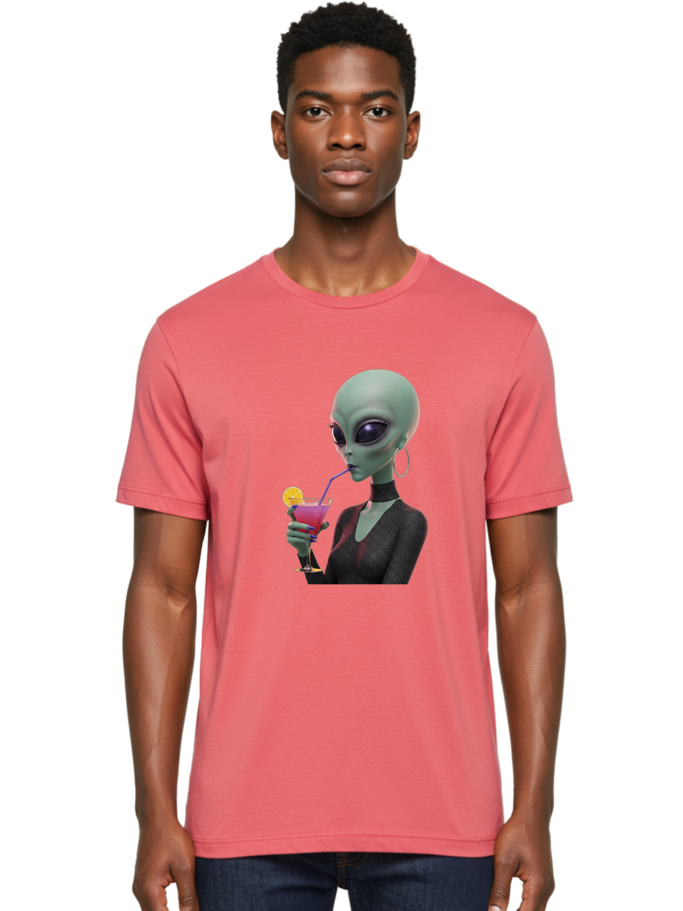Alien-Drinking-Cocktail Men'S Graphic Tee, 100% Cotton, Comfortable Casual Summer Wear, Machine Washable, Vintage Camera, Old Camera, Antique Camera, Black Camera, Classic Photography, Photography Equipment, Nostalgic Device, Film Camera, Bal685
