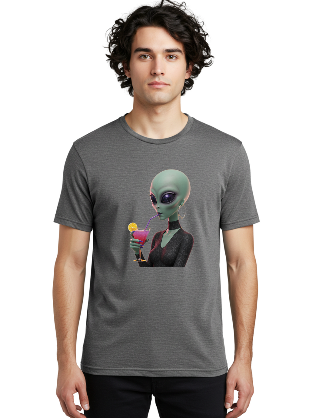 Alien-Drinking-Cocktail Men'S Graphic Tee, 100% Cotton, Comfortable Casual Summer Wear, Machine Washable, Vintage Camera, Old Camera, Antique Camera, Black Camera, Classic Photography, Photography Equipment, Nostalgic Device, Film Camera, Bal685