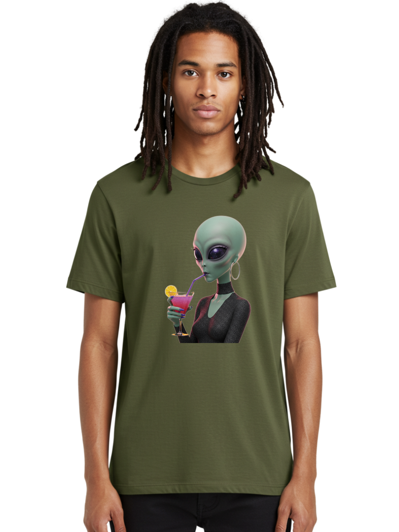 Alien-Drinking-Cocktail Men'S Graphic Tee, 100% Cotton, Comfortable Casual Summer Wear, Machine Washable, Vintage Camera, Old Camera, Antique Camera, Black Camera, Classic Photography, Photography Equipment, Nostalgic Device, Film Camera, Bal685