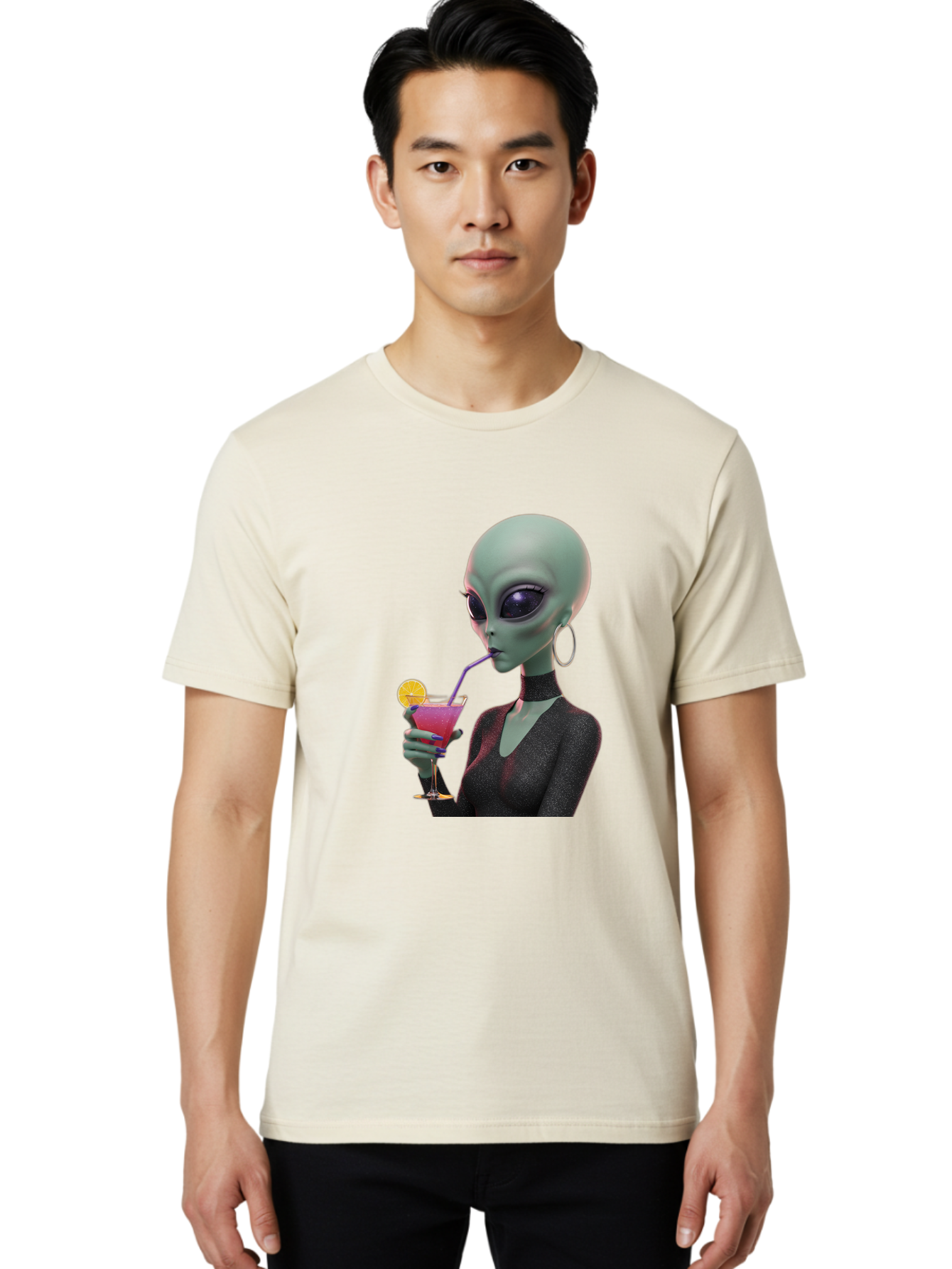 Alien-Drinking-Cocktail Men'S Graphic Tee, 100% Cotton, Comfortable Casual Summer Wear, Machine Washable, Vintage Camera, Old Camera, Antique Camera, Black Camera, Classic Photography, Photography Equipment, Nostalgic Device, Film Camera, Bal685