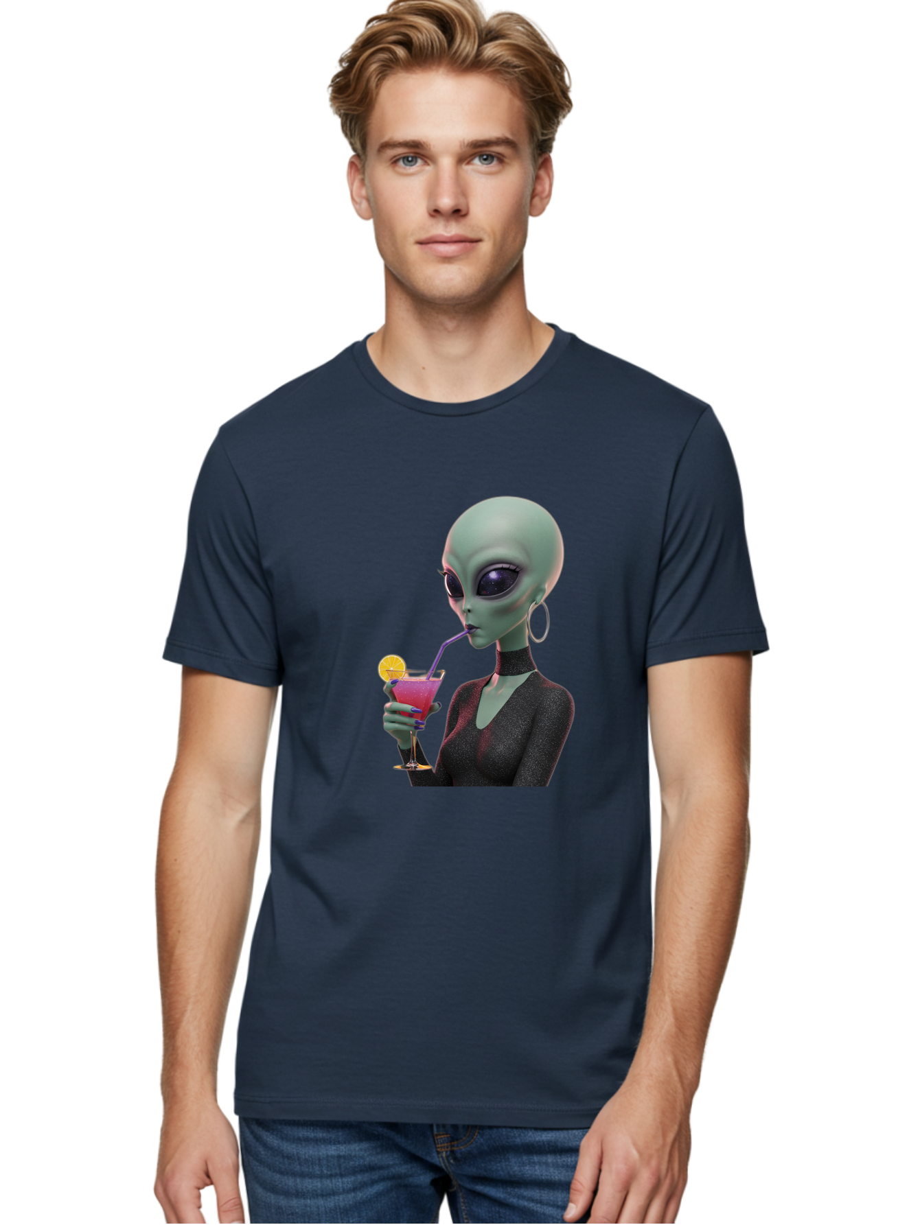 Alien-Drinking-Cocktail Men'S Graphic Tee, 100% Cotton, Comfortable Casual Summer Wear, Machine Washable, Vintage Camera, Old Camera, Antique Camera, Black Camera, Classic Photography, Photography Equipment, Nostalgic Device, Film Camera, Bal685