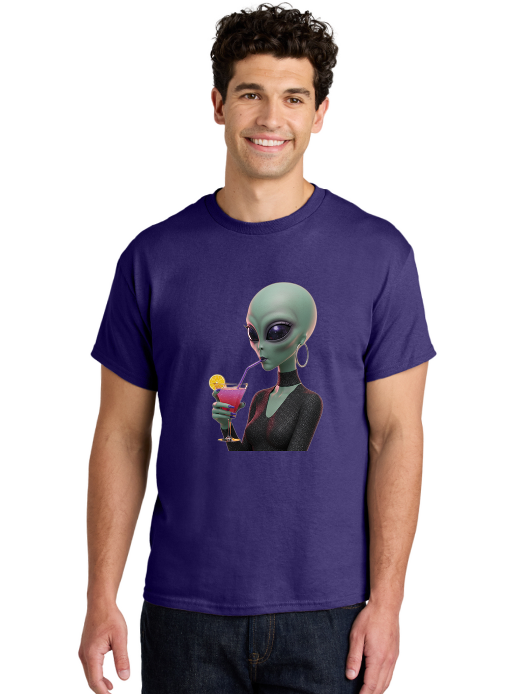 Alien-Drinking-Cocktail Men'S Graphic Tee, 100% Cotton, Comfortable Casual Summer Wear, Machine Washable, Vintage Camera, Old Camera, Antique Camera, Black Camera, Classic Photography, Photography Equipment, Nostalgic Device, Film Camera, Bal685