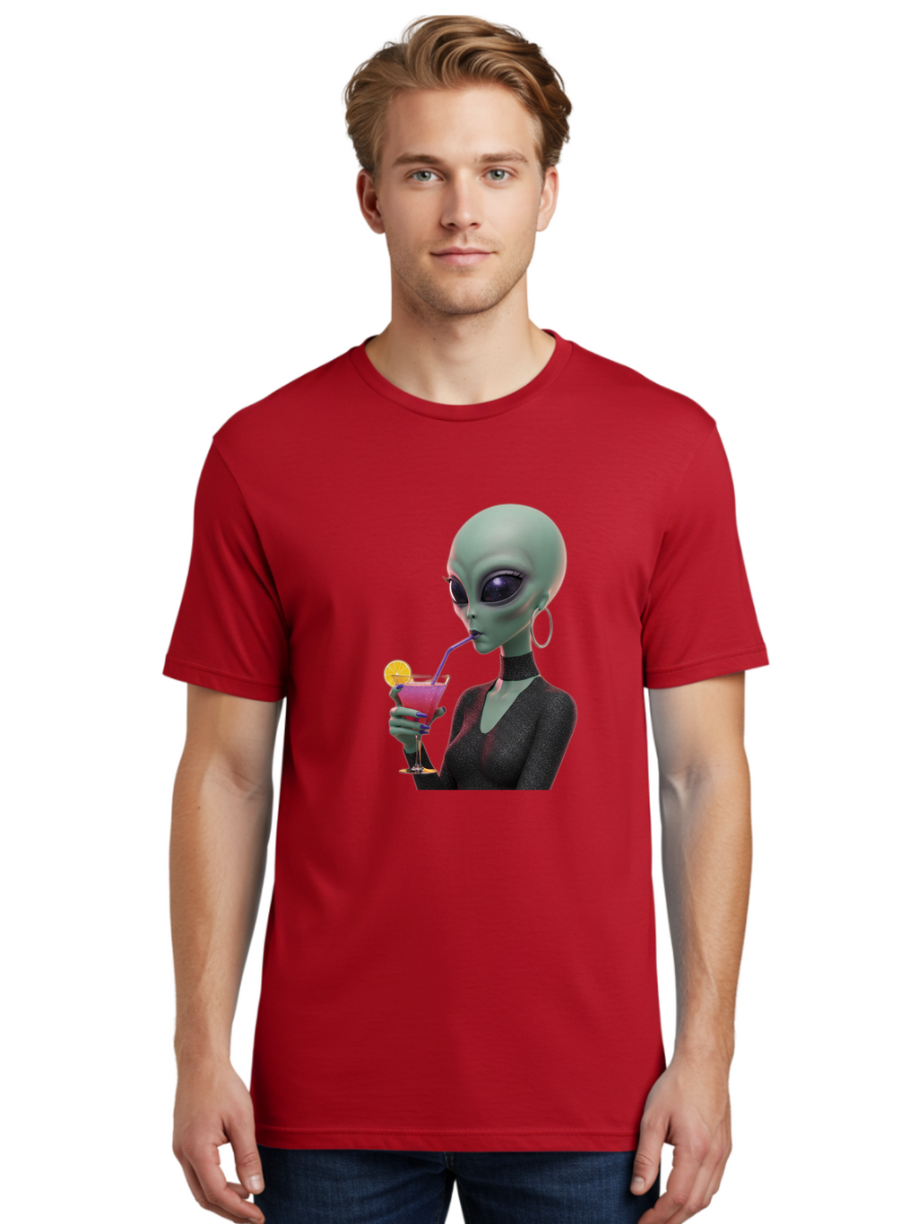 Alien-Drinking-Cocktail Men'S Graphic Tee, 100% Cotton, Comfortable Casual Summer Wear, Machine Washable, Vintage Camera, Old Camera, Antique Camera, Black Camera, Classic Photography, Photography Equipment, Nostalgic Device, Film Camera, Bal685
