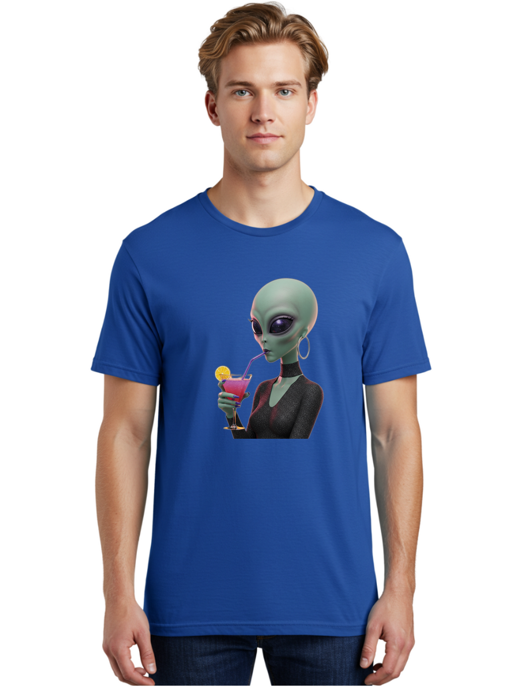 Alien-Drinking-Cocktail Men'S Graphic Tee, 100% Cotton, Comfortable Casual Summer Wear, Machine Washable, Vintage Camera, Old Camera, Antique Camera, Black Camera, Classic Photography, Photography Equipment, Nostalgic Device, Film Camera, Bal685