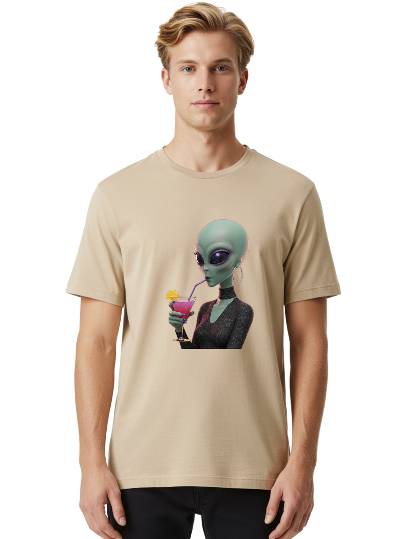 Alien-Drinking-Cocktail Men'S Graphic Tee, 100% Cotton, Comfortable Casual Summer Wear, Machine Washable, Vintage Camera, Old Camera, Antique Camera, Black Camera, Classic Photography, Photography Equipment, Nostalgic Device, Film Camera, Bal685