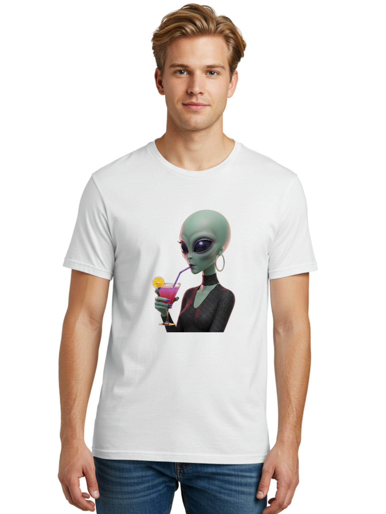 Alien-Drinking-Cocktail Men'S Graphic Tee, 100% Cotton, Comfortable Casual Summer Wear, Machine Washable, Vintage Camera, Old Camera, Antique Camera, Black Camera, Classic Photography, Photography Equipment, Nostalgic Device, Film Camera, Bal685