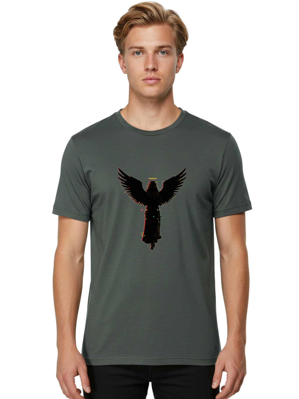 Angel-Silhouette Men'S Graphic Tee, 100% Cotton, Comfortable Casual Summer Wear, Machine Washable, Vintage Camera, Old Camera, Antique Camera, Black Camera, Classic Photography, Photography Equipment, Nostalgic Device, Film Camera, Camera Art Bal692