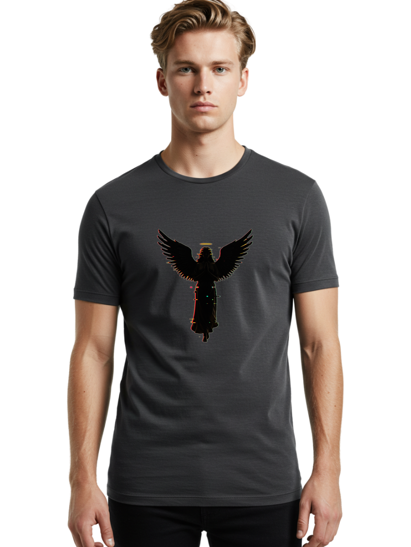 Angel-Silhouette Men'S Graphic Tee, 100% Cotton, Comfortable Casual Summer Wear, Machine Washable, Vintage Camera, Old Camera, Antique Camera, Black Camera, Classic Photography, Photography Equipment, Nostalgic Device, Film Camera, Camera Art Bal692