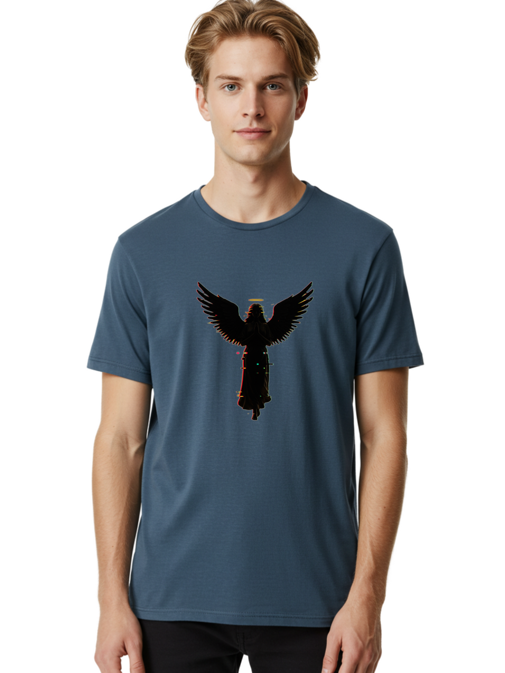 Angel-Silhouette Men'S Graphic Tee, 100% Cotton, Comfortable Casual Summer Wear, Machine Washable, Vintage Camera, Old Camera, Antique Camera, Black Camera, Classic Photography, Photography Equipment, Nostalgic Device, Film Camera, Camera Art Bal692
