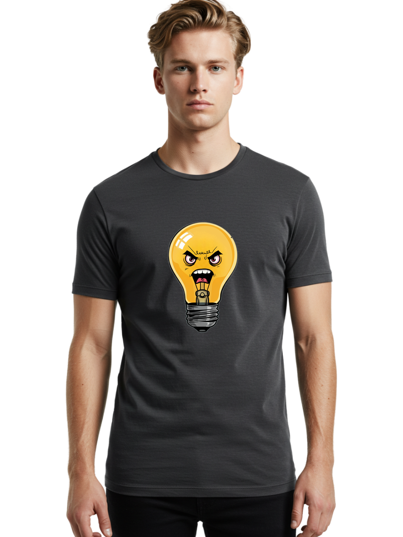 Angry-Light-Bulb-1 Men'S Graphic Tee, 100% Cotton, Comfortable Casual Summer Wear, Machine Washable, Vintage Camera, Old Camera, Antique Camera, Black Camera, Classic Photography, Photography Equipment, Nostalgic Device, Film Camera, Bal702