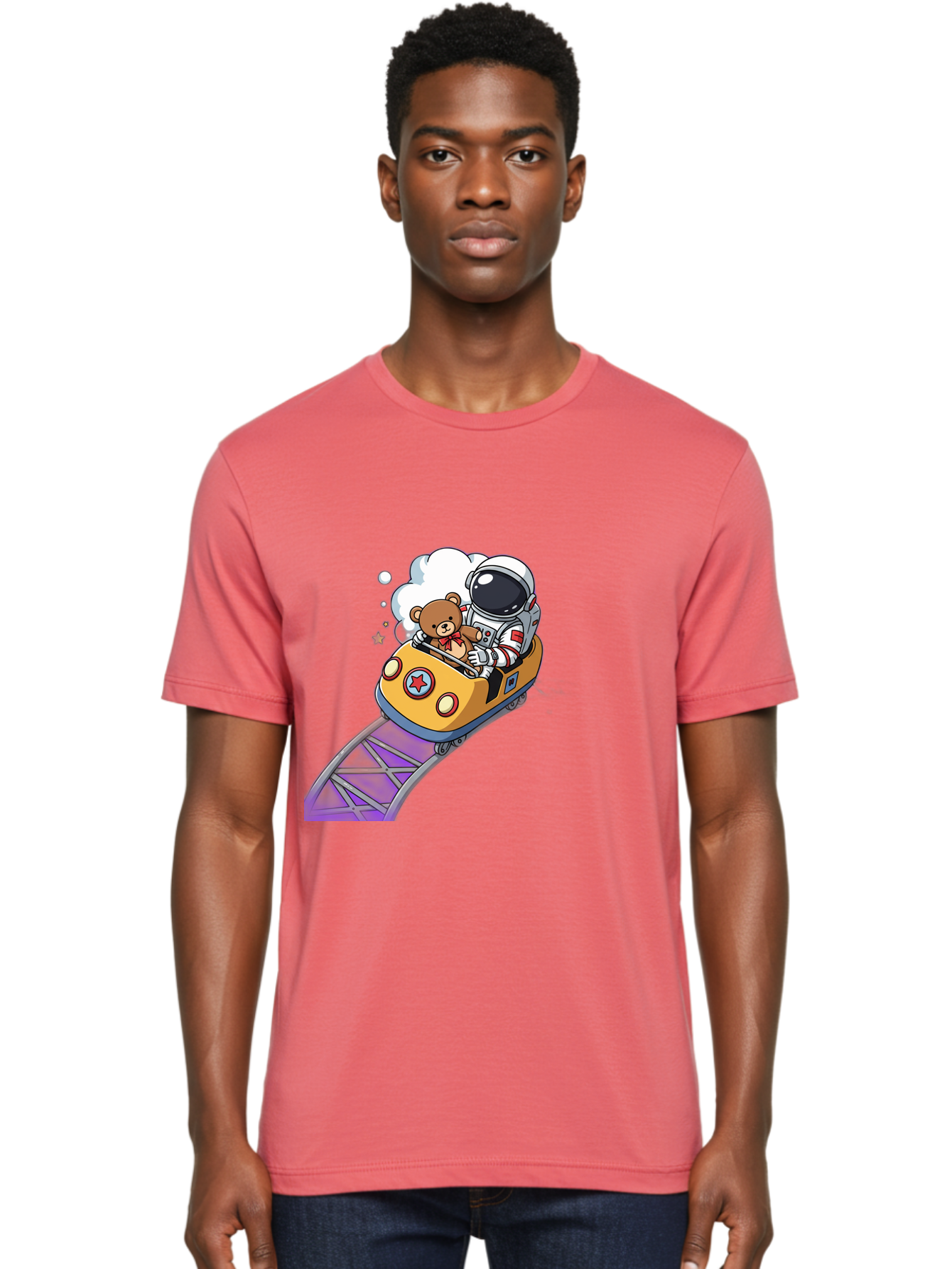 Astronaut-And-Teddy-Bear-Rollercoaster-Ride Men'S Graphic Tee, 100% Cotton, Comfortable Casual Summer Wear, Machine Washable, Vintage Camera, Old Camera, Antique Camera, Black Camera, Classic Photography, Photography Equipment, Bal726