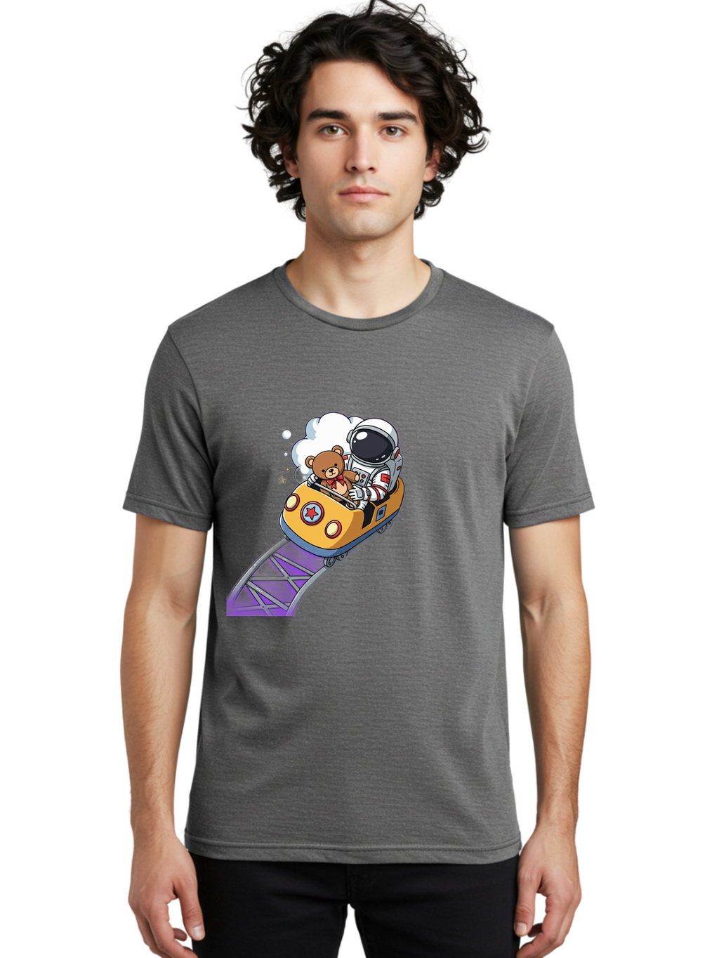 Astronaut-And-Teddy-Bear-Rollercoaster-Ride Men'S Graphic Tee, 100% Cotton, Comfortable Casual Summer Wear, Machine Washable, Vintage Camera, Old Camera, Antique Camera, Black Camera, Classic Photography, Photography Equipment, Bal726