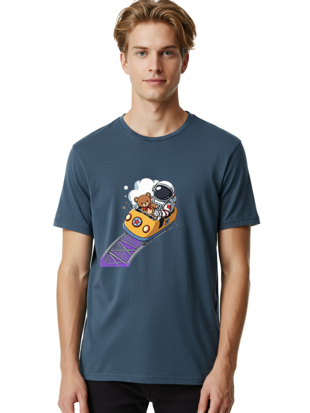 Astronaut-And-Teddy-Bear-Rollercoaster-Ride Men'S Graphic Tee, 100% Cotton, Comfortable Casual Summer Wear, Machine Washable, Vintage Camera, Old Camera, Antique Camera, Black Camera, Classic Photography, Photography Equipment, Bal726