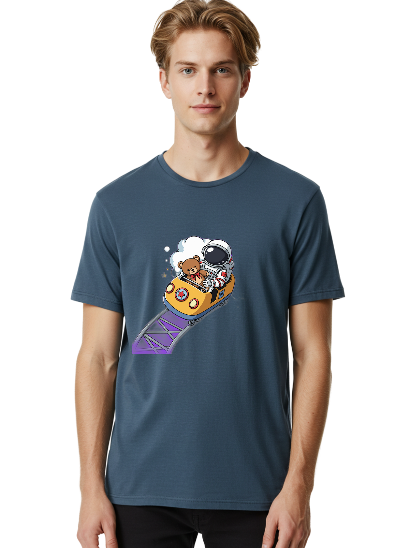 Astronaut-And-Teddy-Bear-Rollercoaster-Ride Men'S Graphic Tee, 100% Cotton, Comfortable Casual Summer Wear, Machine Washable, Vintage Camera, Old Camera, Antique Camera, Black Camera, Classic Photography, Photography Equipment, Bal726