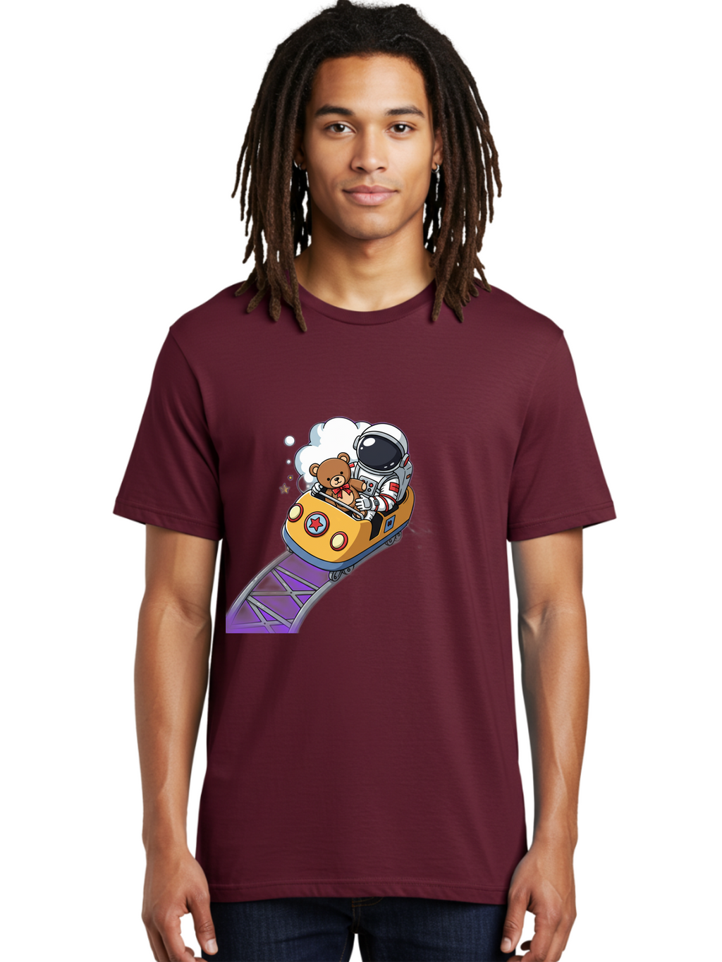 Astronaut-And-Teddy-Bear-Rollercoaster-Ride Men'S Graphic Tee, 100% Cotton, Comfortable Casual Summer Wear, Machine Washable, Vintage Camera, Old Camera, Antique Camera, Black Camera, Classic Photography, Photography Equipment, Bal726