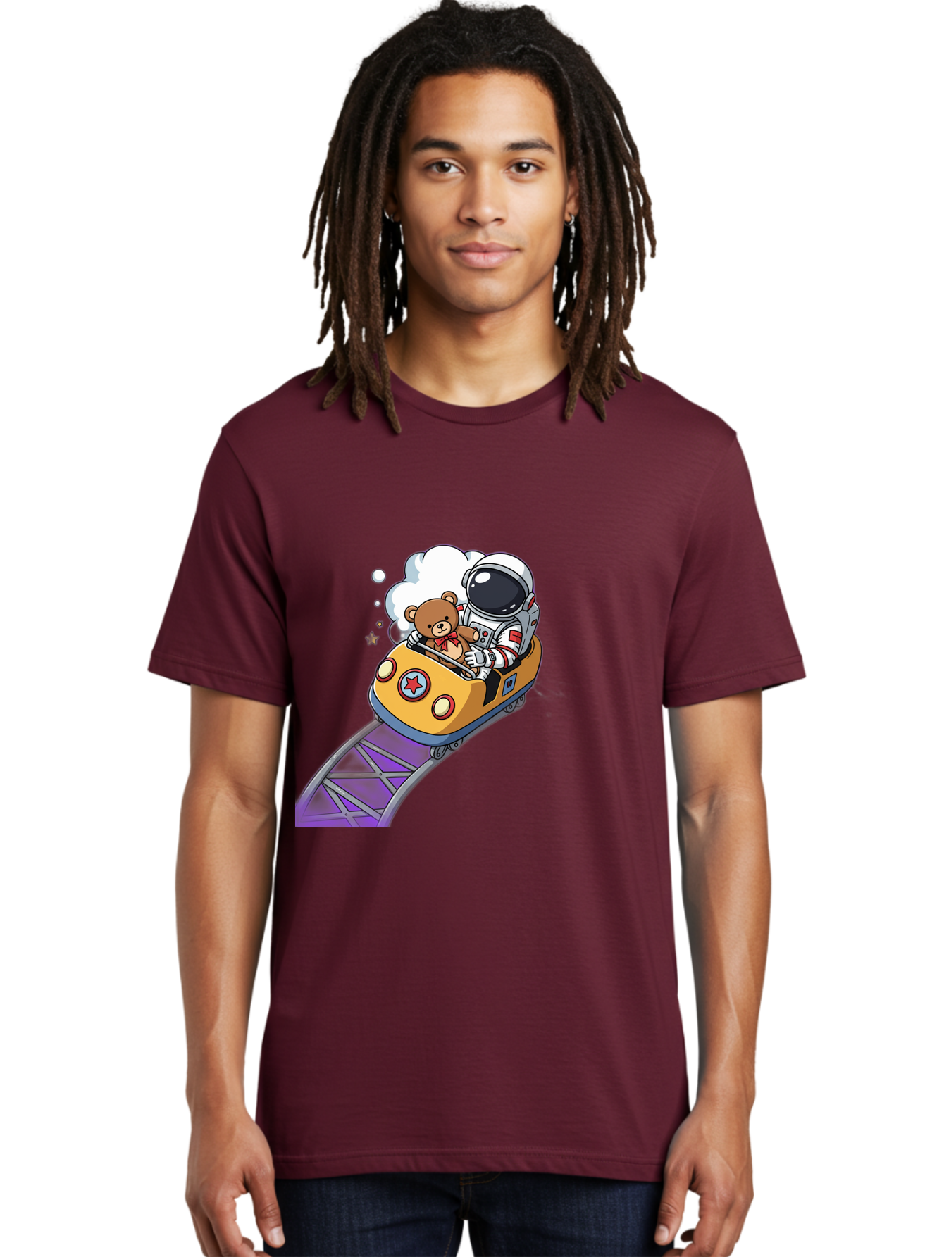 Astronaut-And-Teddy-Bear-Rollercoaster-Ride Men'S Graphic Tee, 100% Cotton, Comfortable Casual Summer Wear, Machine Washable, Vintage Camera, Old Camera, Antique Camera, Black Camera, Classic Photography, Photography Equipment, Bal726