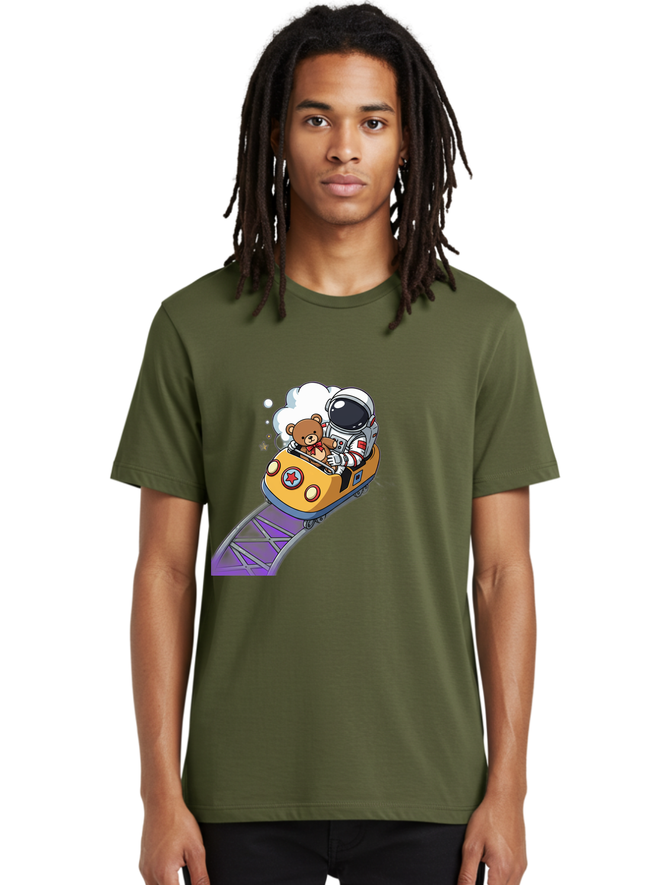 Astronaut-And-Teddy-Bear-Rollercoaster-Ride Men'S Graphic Tee, 100% Cotton, Comfortable Casual Summer Wear, Machine Washable, Vintage Camera, Old Camera, Antique Camera, Black Camera, Classic Photography, Photography Equipment, Bal726