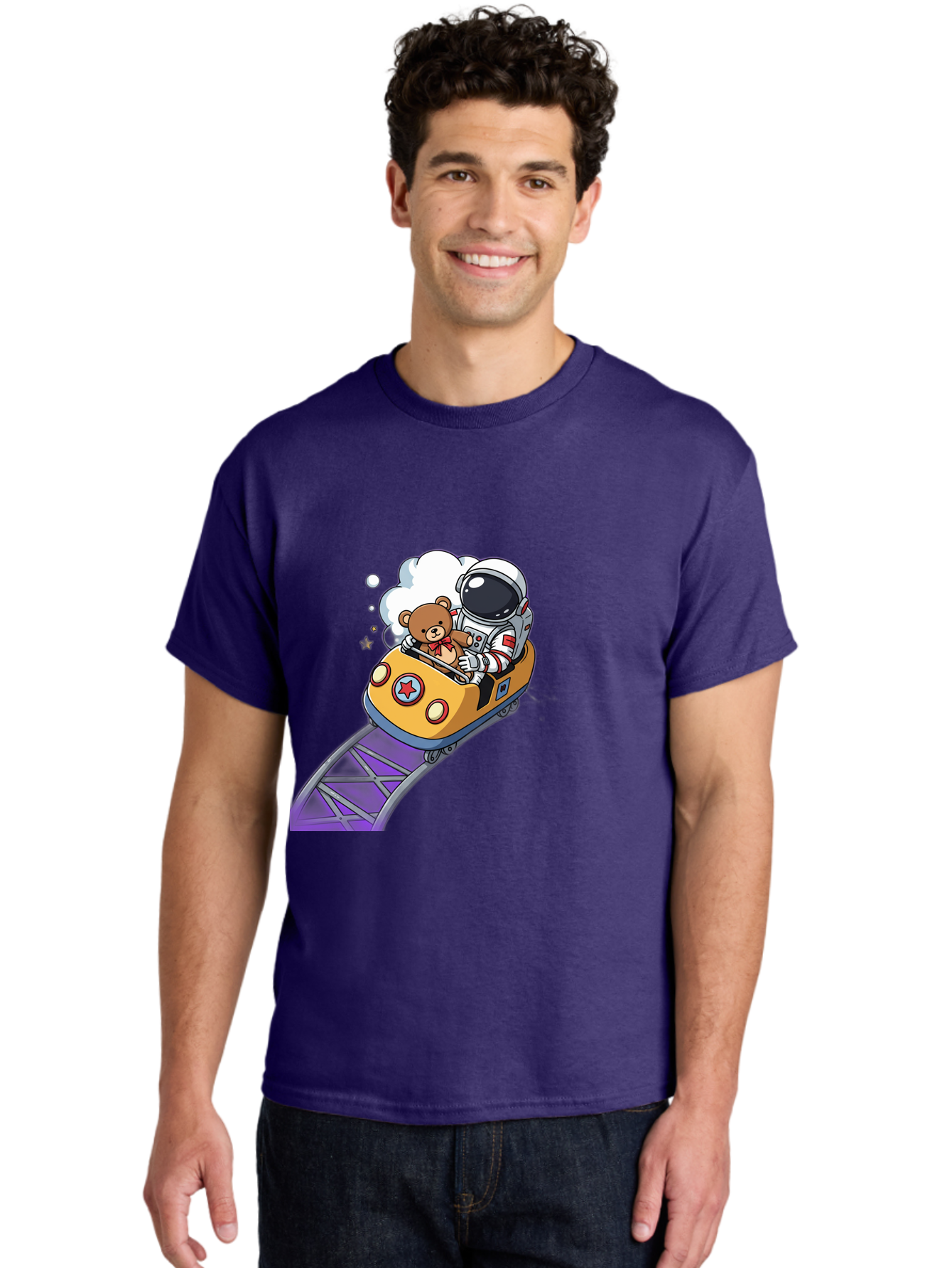 Astronaut-And-Teddy-Bear-Rollercoaster-Ride Men'S Graphic Tee, 100% Cotton, Comfortable Casual Summer Wear, Machine Washable, Vintage Camera, Old Camera, Antique Camera, Black Camera, Classic Photography, Photography Equipment, Bal726
