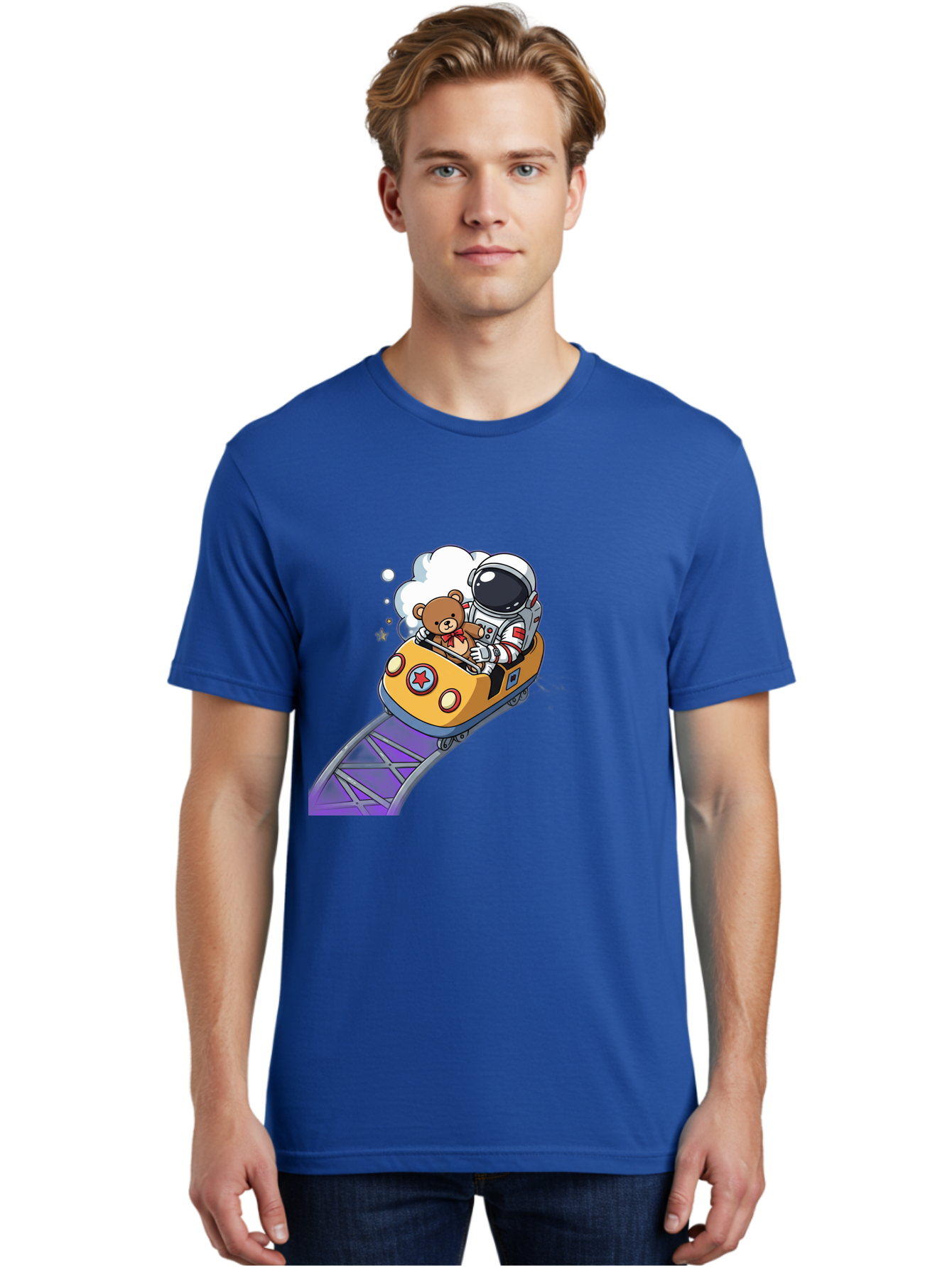 Astronaut-And-Teddy-Bear-Rollercoaster-Ride Men'S Graphic Tee, 100% Cotton, Comfortable Casual Summer Wear, Machine Washable, Vintage Camera, Old Camera, Antique Camera, Black Camera, Classic Photography, Photography Equipment, Bal726