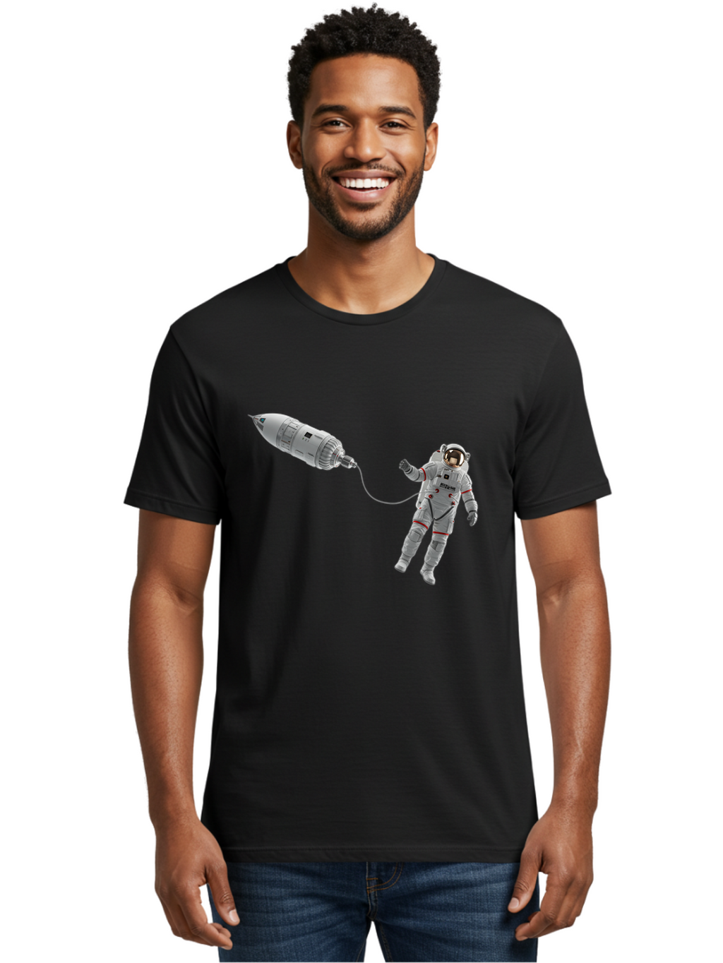 Astronaut-Tethered-To-Spacecraft Men'S Graphic Tee, 100% Cotton, Comfortable Casual Summer Wear, Machine Washable, Vintage Camera, Old Camera, Antique Camera, Black Camera, Classic Photography, Photography Equipment, Nostalgic Device, Bal730