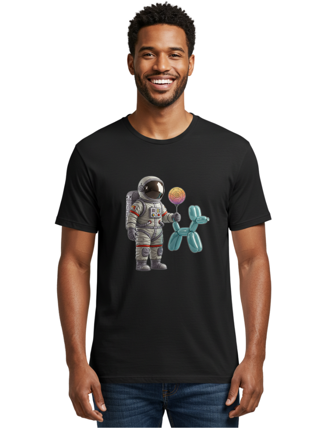 Astronaut-With-Balloon-Animal Men'S Graphic Tee, 100% Cotton, Comfortable Casual Summer Wear, Machine Washable, Vintage Camera, Old Camera, Antique Camera, Black Camera, Classic Photography, Photography Equipment, Nostalgic Device, Bal731