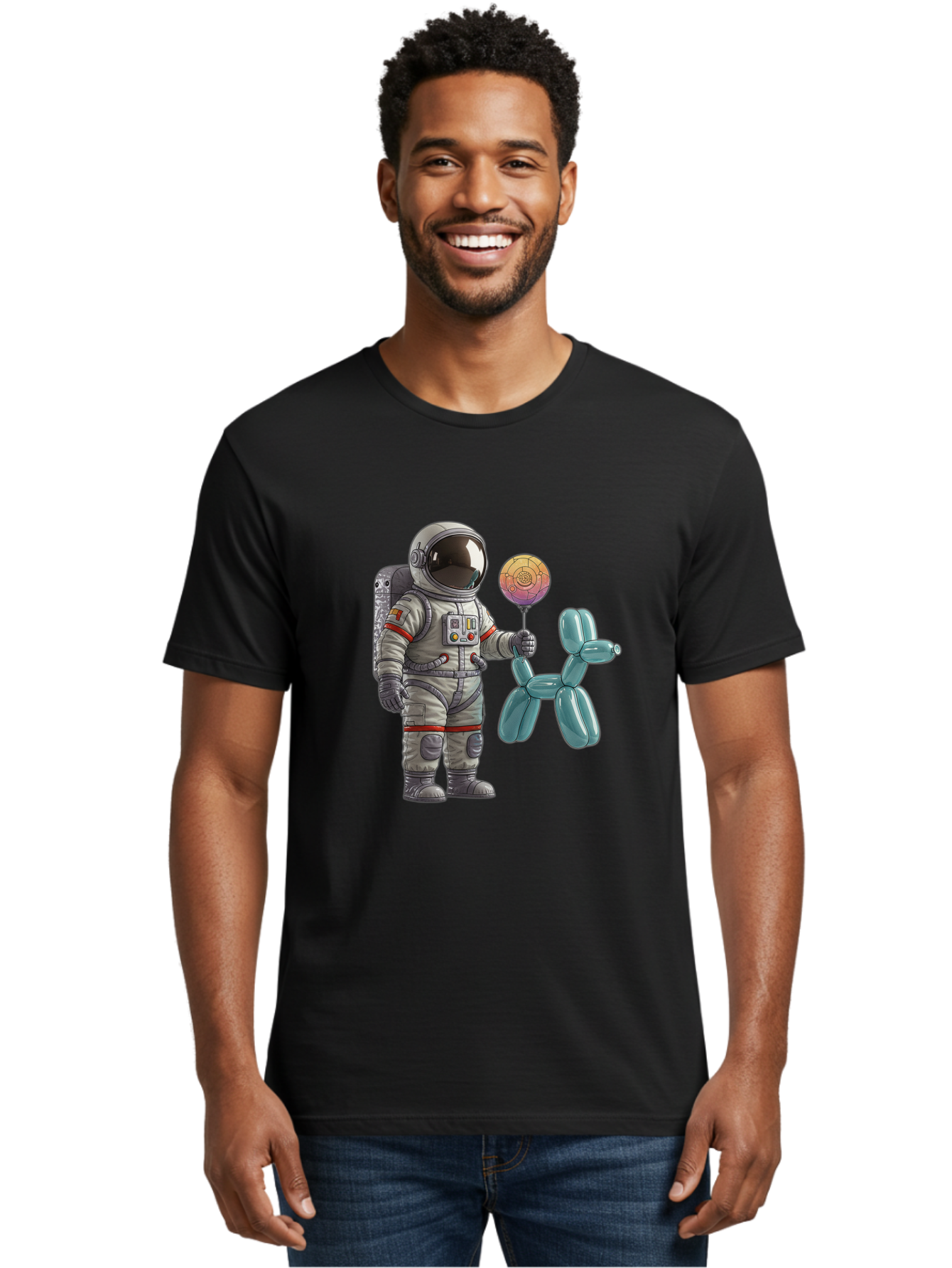 Astronaut-With-Balloon-Animal Men'S Graphic Tee, 100% Cotton, Comfortable Casual Summer Wear, Machine Washable, Vintage Camera, Old Camera, Antique Camera, Black Camera, Classic Photography, Photography Equipment, Nostalgic Device, Bal731