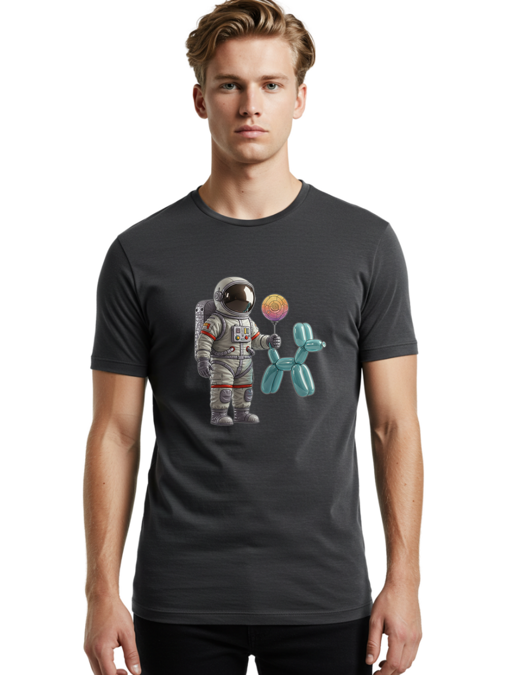 Astronaut-With-Balloon-Animal Men'S Graphic Tee, 100% Cotton, Comfortable Casual Summer Wear, Machine Washable, Vintage Camera, Old Camera, Antique Camera, Black Camera, Classic Photography, Photography Equipment, Nostalgic Device, Bal731