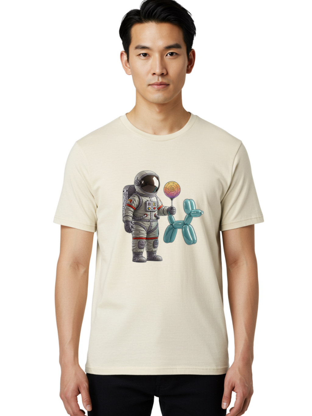 Astronaut-With-Balloon-Animal Men'S Graphic Tee, 100% Cotton, Comfortable Casual Summer Wear, Machine Washable, Vintage Camera, Old Camera, Antique Camera, Black Camera, Classic Photography, Photography Equipment, Nostalgic Device, Bal731