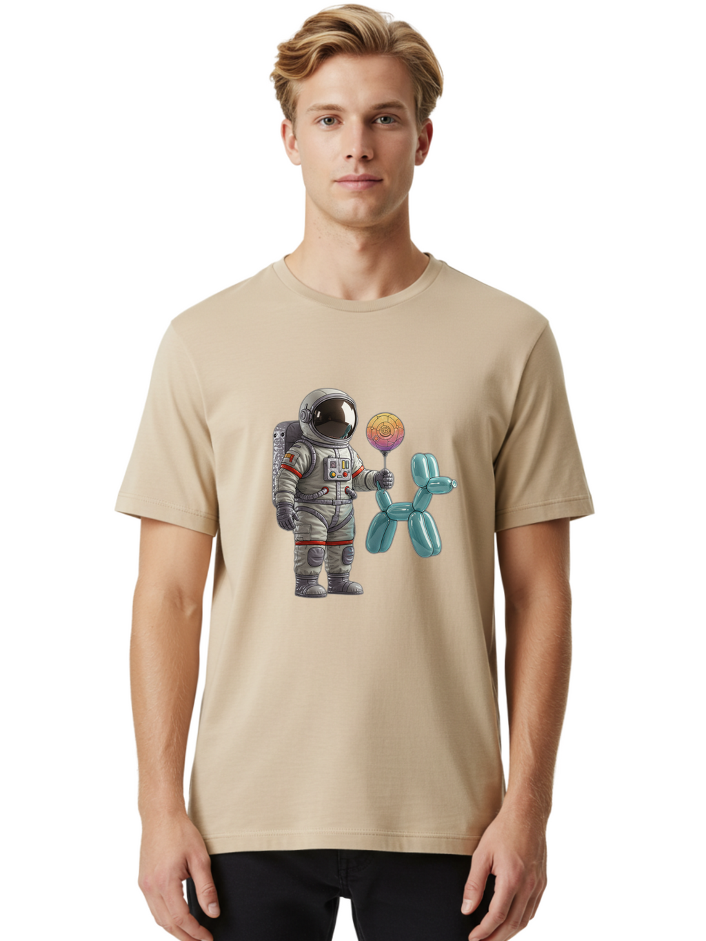 Astronaut-With-Balloon-Animal Men'S Graphic Tee, 100% Cotton, Comfortable Casual Summer Wear, Machine Washable, Vintage Camera, Old Camera, Antique Camera, Black Camera, Classic Photography, Photography Equipment, Nostalgic Device, Bal731