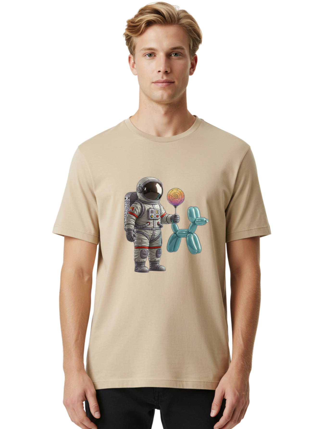Astronaut-With-Balloon-Animal Men'S Graphic Tee, 100% Cotton, Comfortable Casual Summer Wear, Machine Washable, Vintage Camera, Old Camera, Antique Camera, Black Camera, Classic Photography, Photography Equipment, Nostalgic Device, Bal731