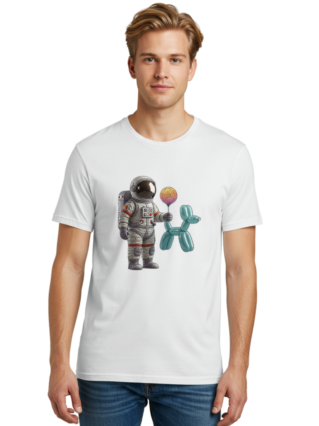 Astronaut-With-Balloon-Animal Men'S Graphic Tee, 100% Cotton, Comfortable Casual Summer Wear, Machine Washable, Vintage Camera, Old Camera, Antique Camera, Black Camera, Classic Photography, Photography Equipment, Nostalgic Device, Bal731