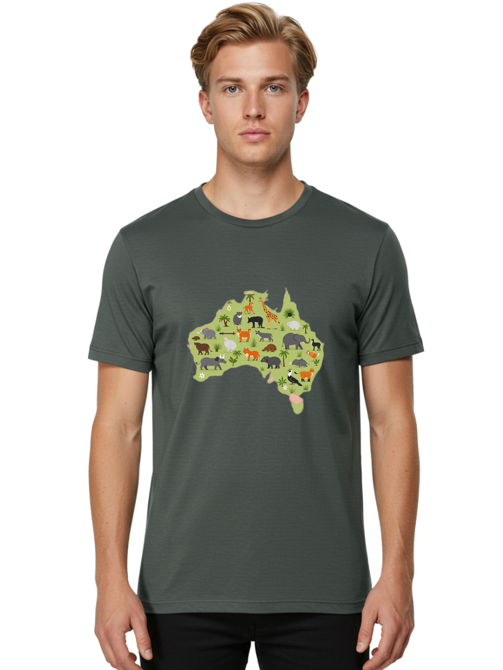 Australian-Animals-Map Men'S Graphic Tee, 100% Cotton, Comfortable Casual Summer Wear, Machine Washable, Vintage Camera, Old Camera, Antique Camera, Black Camera, Classic Photography, Photography Equipment, Nostalgic Device, Film Camera, Bal735