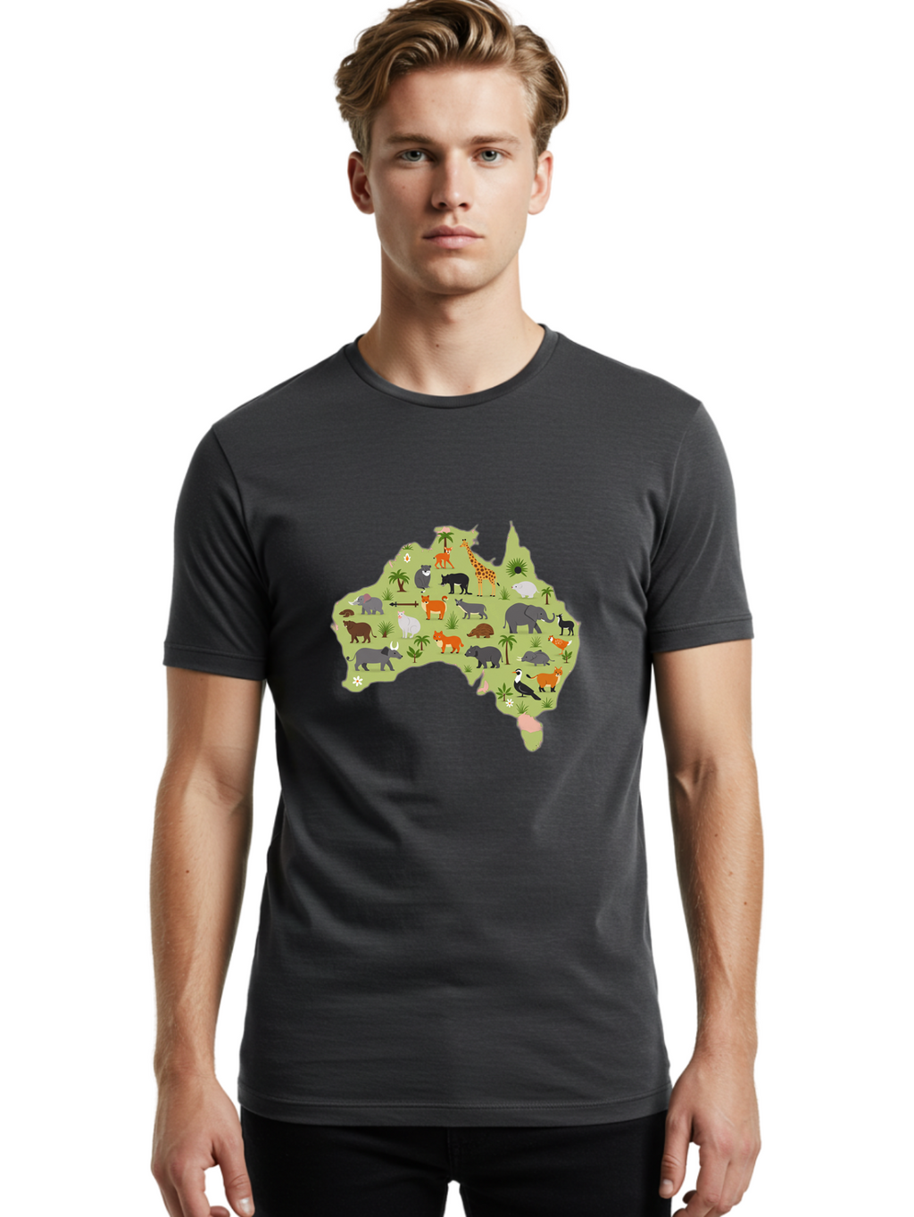 Australian-Animals-Map Men'S Graphic Tee, 100% Cotton, Comfortable Casual Summer Wear, Machine Washable, Vintage Camera, Old Camera, Antique Camera, Black Camera, Classic Photography, Photography Equipment, Nostalgic Device, Film Camera, Bal735