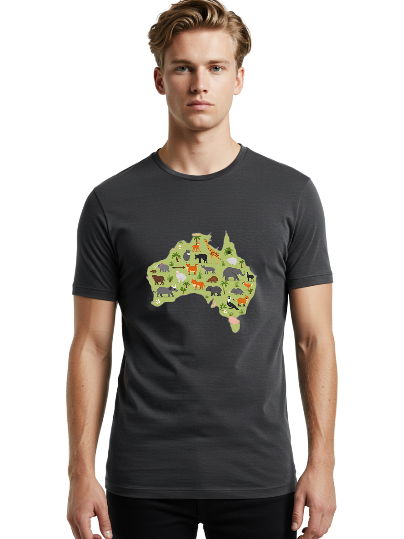 Australian-Animals-Map Men'S Graphic Tee, 100% Cotton, Comfortable Casual Summer Wear, Machine Washable, Vintage Camera, Old Camera, Antique Camera, Black Camera, Classic Photography, Photography Equipment, Nostalgic Device, Film Camera, Bal735