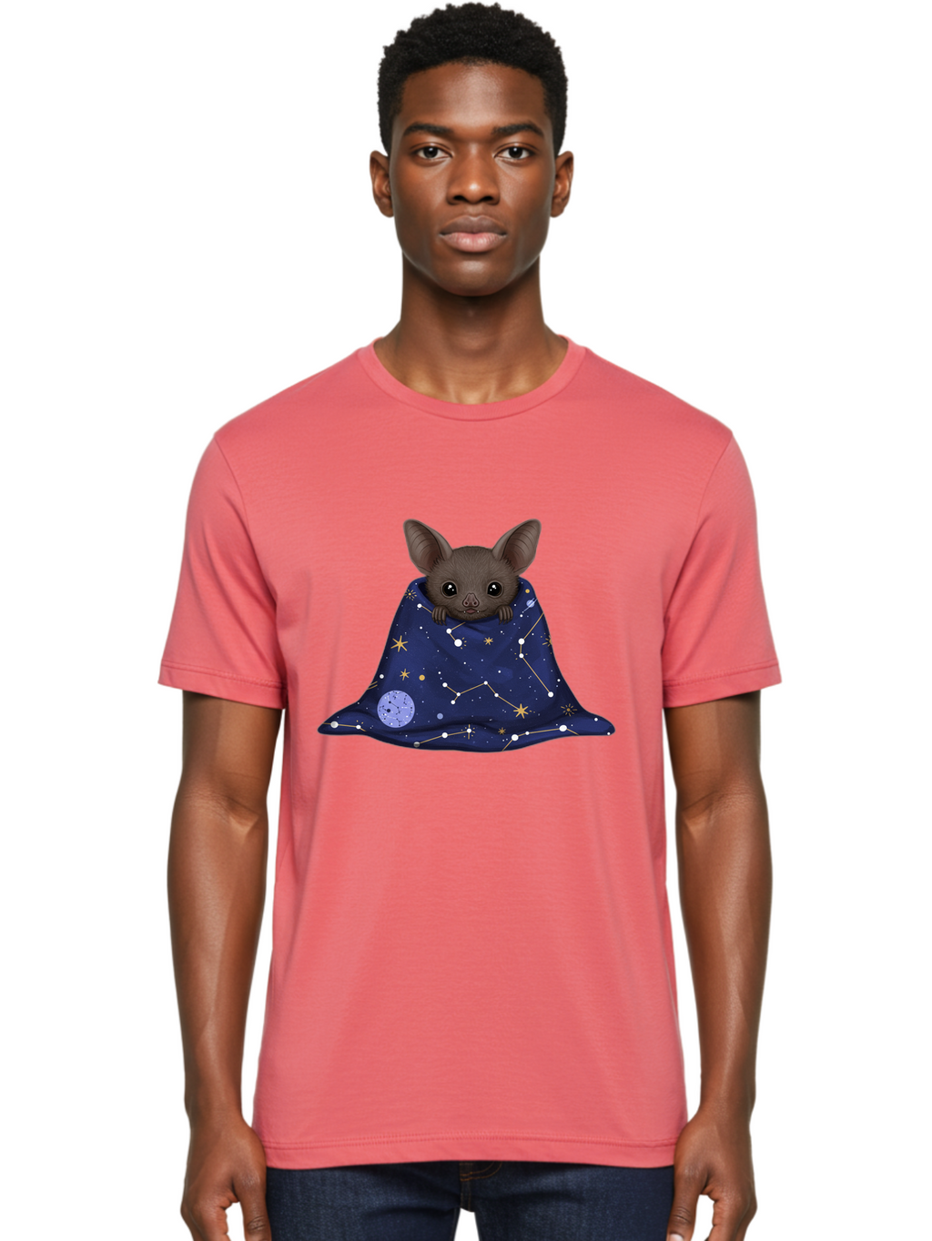 Bat-In-A-Starry-Blanket-1 Men'S Graphic Tee, 100% Cotton, Comfortable Casual Summer Wear, Machine Washable, Vintage Camera, Old Camera, Antique Camera, Black Camera, Classic Photography, Photography Equipment, Nostalgic Device, Film Camera, Bal761