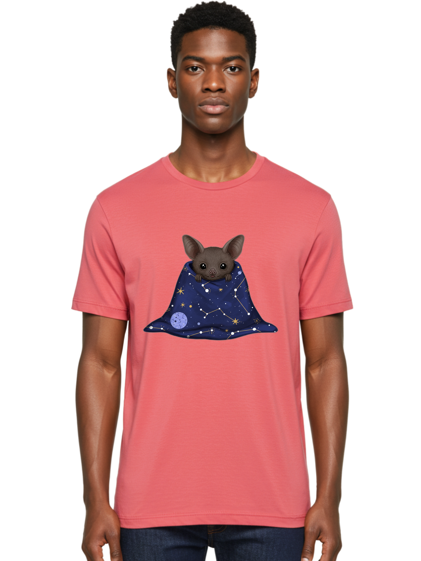 Bat-In-A-Starry-Blanket-1 Men'S Graphic Tee, 100% Cotton, Comfortable Casual Summer Wear, Machine Washable, Vintage Camera, Old Camera, Antique Camera, Black Camera, Classic Photography, Photography Equipment, Nostalgic Device, Film Camera, Bal761