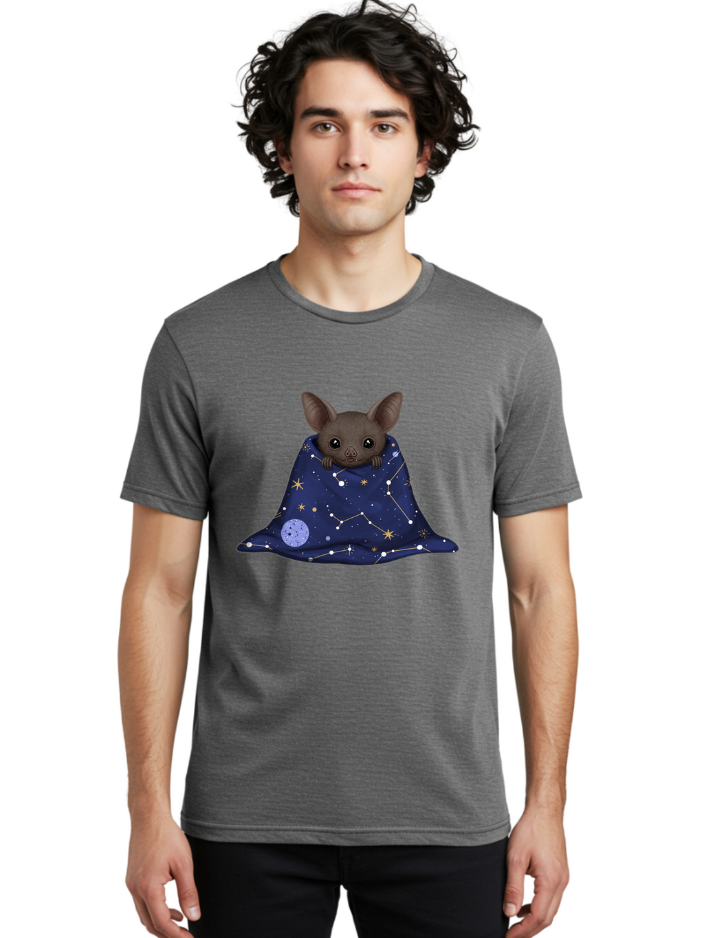 Bat-In-A-Starry-Blanket-1 Men'S Graphic Tee, 100% Cotton, Comfortable Casual Summer Wear, Machine Washable, Vintage Camera, Old Camera, Antique Camera, Black Camera, Classic Photography, Photography Equipment, Nostalgic Device, Film Camera, Bal761