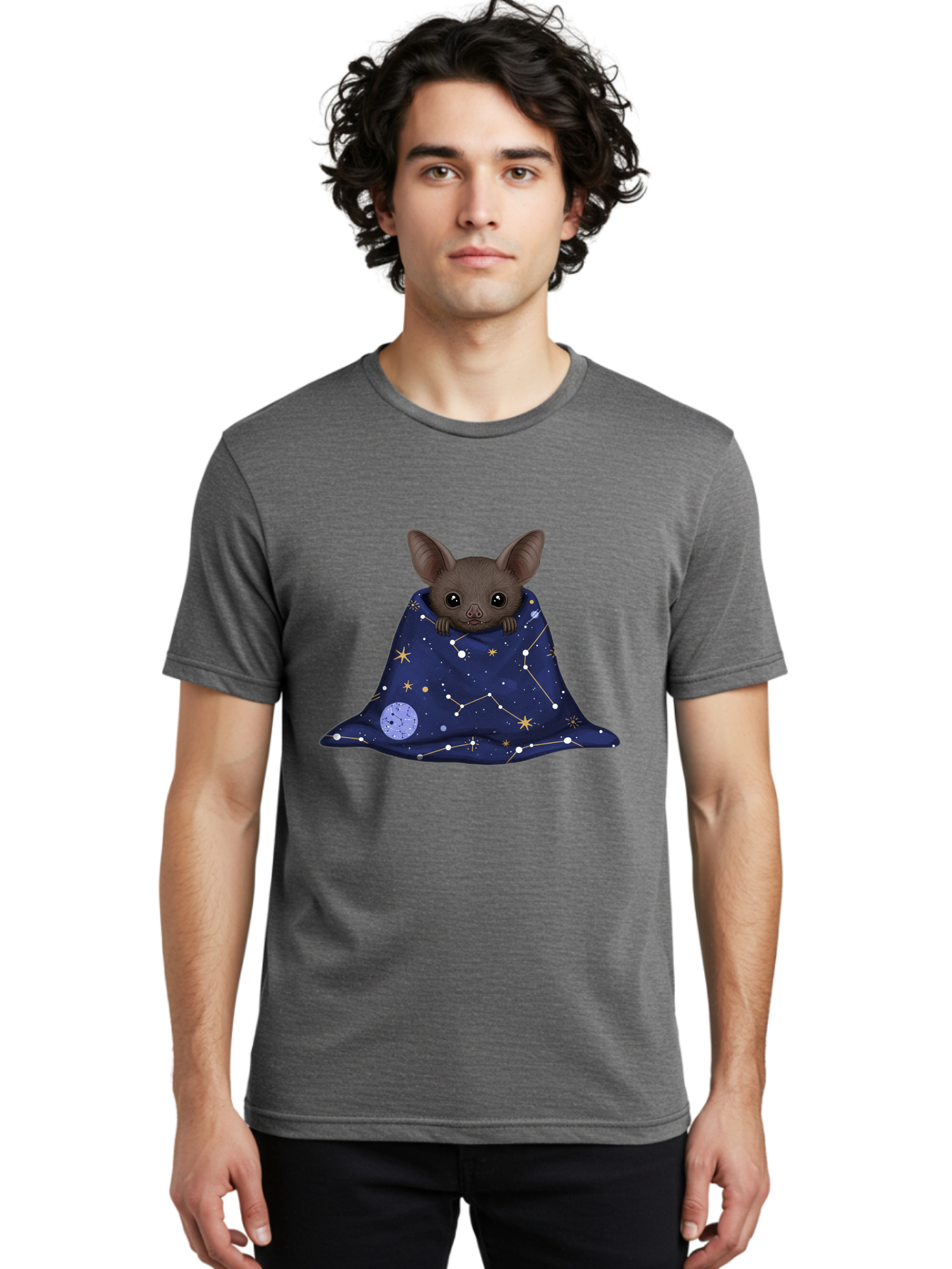 Bat-In-A-Starry-Blanket-1 Men'S Graphic Tee, 100% Cotton, Comfortable Casual Summer Wear, Machine Washable, Vintage Camera, Old Camera, Antique Camera, Black Camera, Classic Photography, Photography Equipment, Nostalgic Device, Film Camera, Bal761