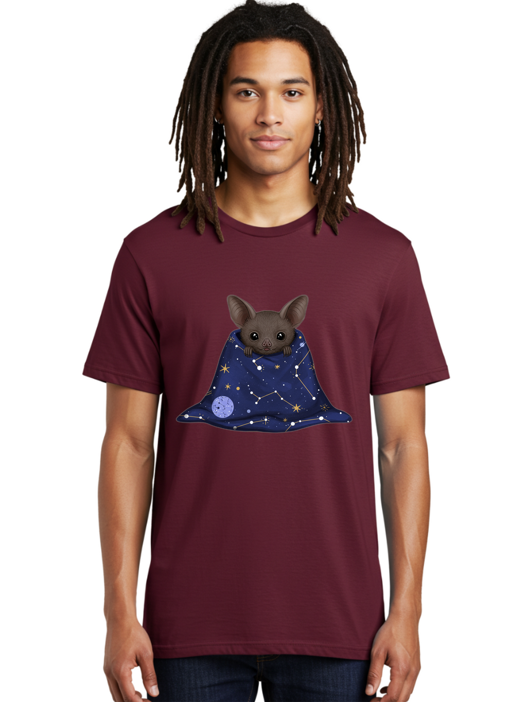 Bat-In-A-Starry-Blanket-1 Men'S Graphic Tee, 100% Cotton, Comfortable Casual Summer Wear, Machine Washable, Vintage Camera, Old Camera, Antique Camera, Black Camera, Classic Photography, Photography Equipment, Nostalgic Device, Film Camera, Bal761