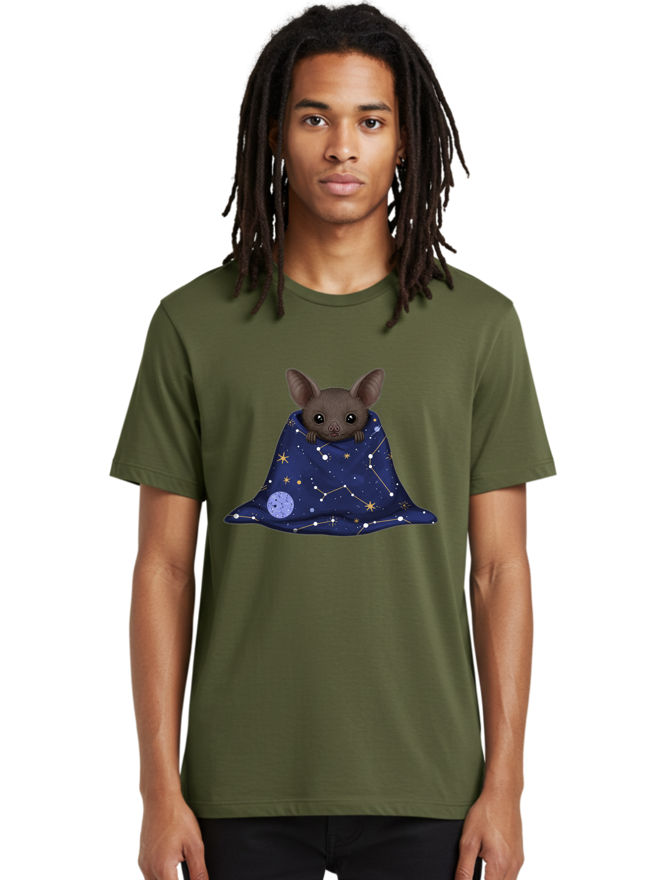 Bat-In-A-Starry-Blanket-1 Men'S Graphic Tee, 100% Cotton, Comfortable Casual Summer Wear, Machine Washable, Vintage Camera, Old Camera, Antique Camera, Black Camera, Classic Photography, Photography Equipment, Nostalgic Device, Film Camera, Bal761