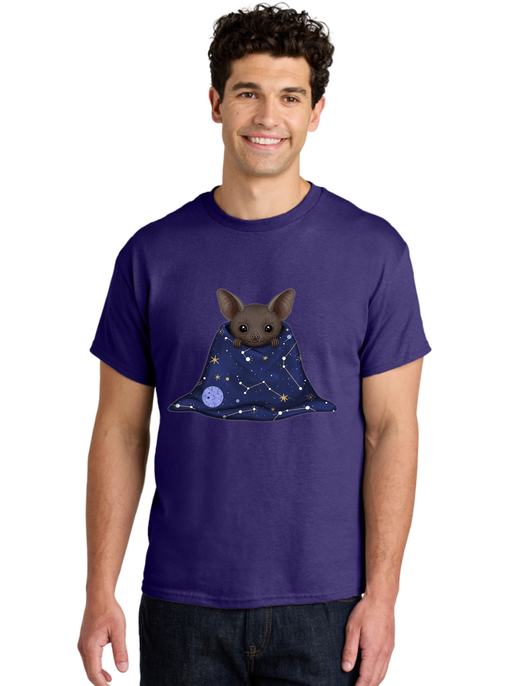 Bat-In-A-Starry-Blanket-1 Men'S Graphic Tee, 100% Cotton, Comfortable Casual Summer Wear, Machine Washable, Vintage Camera, Old Camera, Antique Camera, Black Camera, Classic Photography, Photography Equipment, Nostalgic Device, Film Camera, Bal761